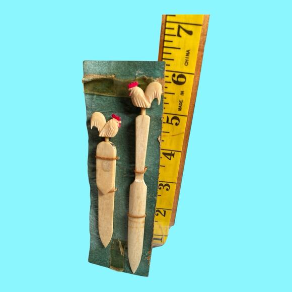 Vtg Carved Letter Opener Page Turner Bookmark Carved Roosters Bovine Bone Japan - Picture 8 of 11